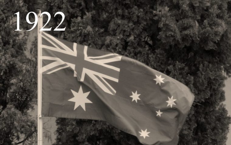 The flag of Australia and a tree in the background.