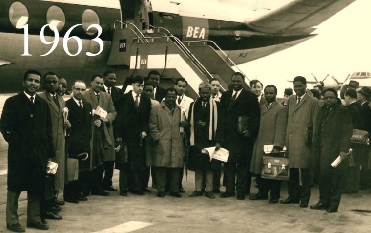 A group of African students en route to Brussels, about to board an aircraft