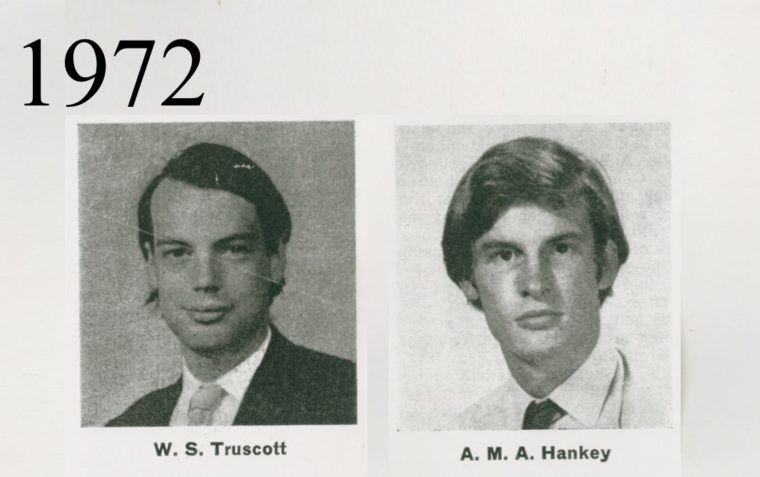 Two black and white polaroids show faces of the first ESU Lindemann scholars