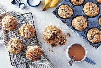 Gluten-Free Banana Chocolate Chip Muffins made with baking mix