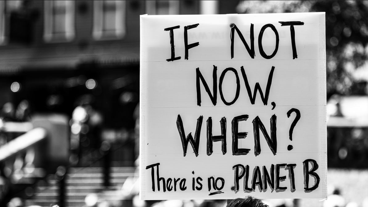 People protesting with the slogan "If not now, when ? There is no Planet B"