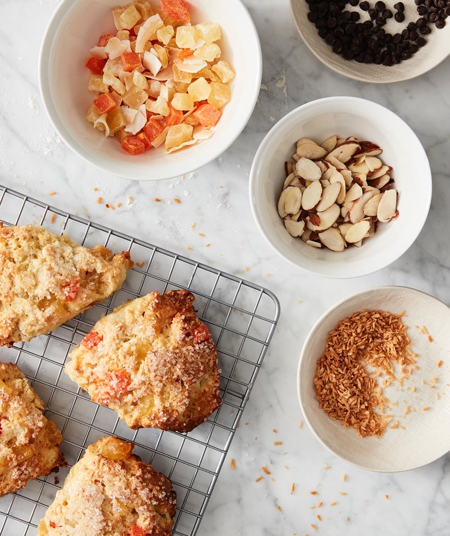 Scones with dishes of various mix-ins