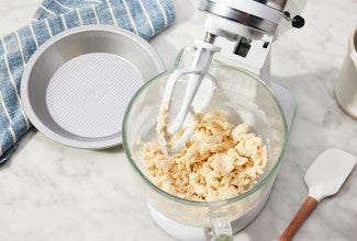 Pie crust dough made in a stand mixer.